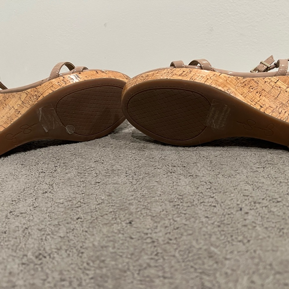 Jessica Simpson Nude Cork Wedges- Beige T-Strap Wedge - Picture 4 of 4